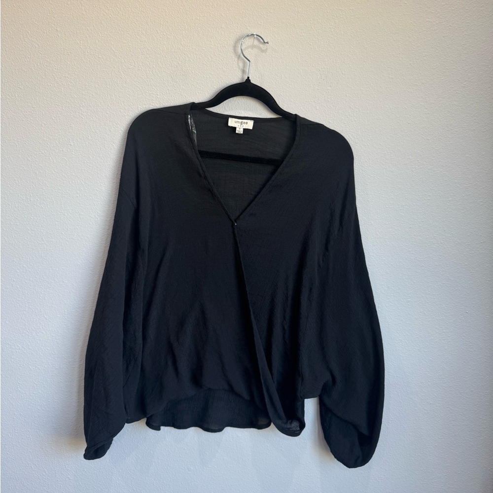 Umgee Women's Neutral Boutique Long Sleeve Black Wrap Dress Blouse Size Small